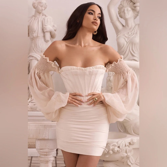 House of CB Dresses & Skirts - House of CB 'Beau' Ivory Draped Corset Dress NWOT size‎ L